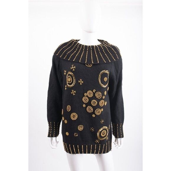 Vintage Victoria Harbour Womans Sweater Size M Black Cowl Neck Gold Beaded - Picture 1 of 6